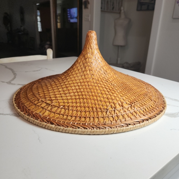 Vintage Asian Conical Rattan Leaf Rickshaw Coolie Hat Cantonese Chinese Handmade - Picture 4 of 12